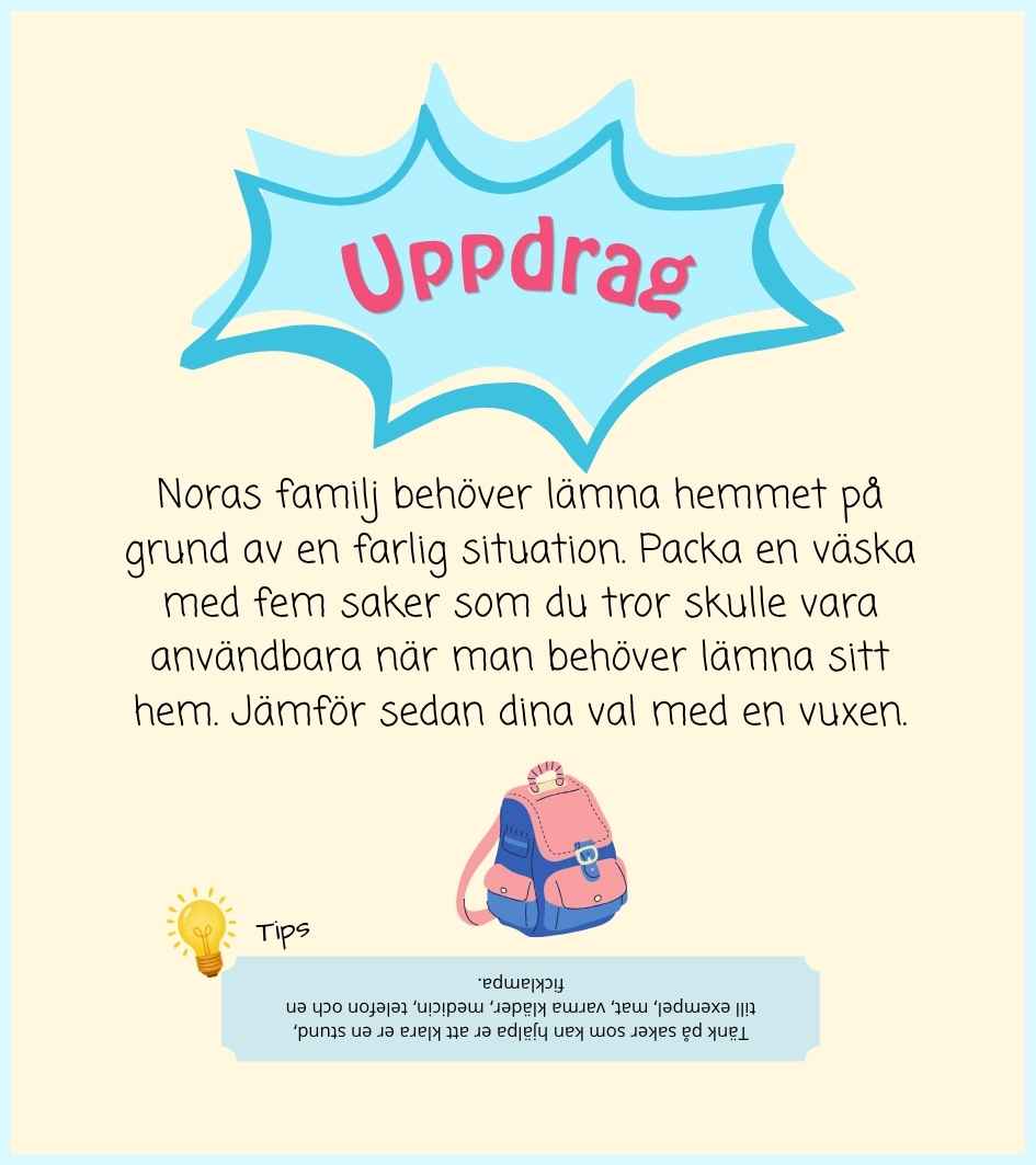 Uppdragskort om att packa en väska för att lämna hemmet
