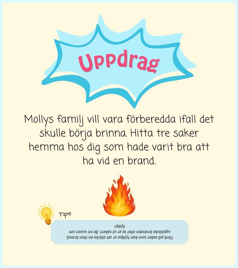 Uppdragskort om saker som är bra att ha vid brand